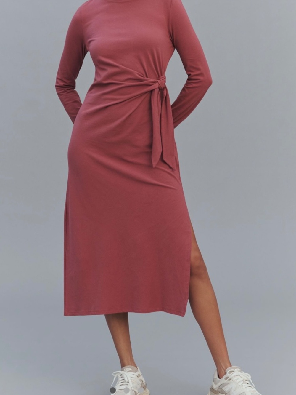 Daily Practice Tie Breaker Long-Sleeve Midi Dress, Size XS